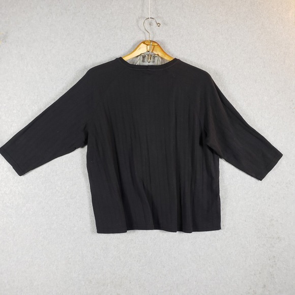 Karen Scott Sport Black Textured Knit Top 1X Plus 3/4 Sleeve Comfort Herringbone - Picture 2 of 7